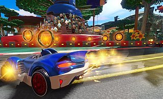 Mit Vollkaracho um die Kurven: Im neuen Funracer "Team Sonic Racing" geht's schnell zur Sache. Wer die goldenen Ringe einsammelt, bekommt Extrapunkte. - Team Sonic Racing/Sega