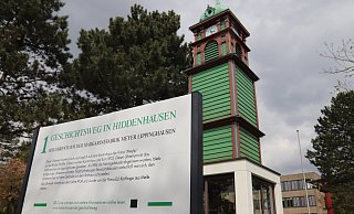 Mit dem Uhrenturm der Margarinefabrik Meyer-Lippinghausen beginnt der Hiddenhauser Geschichtsweg. - Alexandra Golfinger