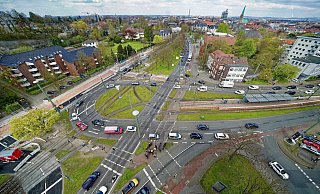 Ungewohnter Überblick auf die zentrale Adenauerstraße, aufgenommen aus dem 360-Grad-Haus. - Peter Unger
