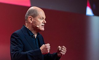 Olaf Scholz spricht beim SPD-Debattenkonvent. - Christophe Gateau/dpa