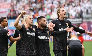 Die Offensive um Ermedin Demirovic (v. l.), Deniz Undav und Nick Woltemade ist das Prunkstück des VfB Stuttgart. - IMAGO/Pressefoto Baumann