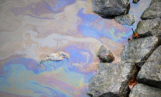 Ein Ölfilm auf dem Wasser des Nord-Ostsee-Kanals. Die weltweit meistbefahrene künstliche Seewasserstraße bleibt nach einem Ölunfall voraussichtlich mindestens bis zum 28. Dezember für die Schifffahrt gesperrt. - Jonas Walzberg/dpa