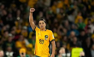 Die Australierin Sam Kerr jubelt, nachdem sie gegen England das Tor zum 1:1 erzielt hat. - Abbie Parr/AP