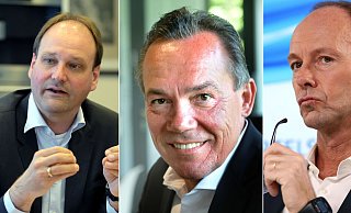 Sie leiten einige der Top-Unternehmen in Gütersloh: Markus Miele (v.l.), Thomas Hagedorn und Thomas Rabe (Bertelsmann). - Andreas Frücht | Patrick Menzel