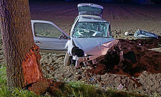 Bei einem schweren Verkehrsunfall auf der Eschenstraße kam eine 22-jährige Salzkottenerin mit ihrem Renault Clio von der Straße ab, prallte gegen einen Baum und wurde im Wrack eingeklemmt. - Ralph Meyer