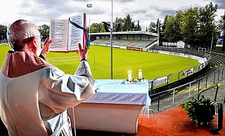 Das Heidewald-Stadion wird zur Location für den Weihnachtsgottesdienst. - Montage/Andreas Frücht