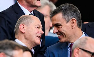 Kanzler Olaf Scholz hat fast alle EM-Spiele der deutschen Mannschaft auf der Tribüne verfolgt. - Tom Weller/dpa