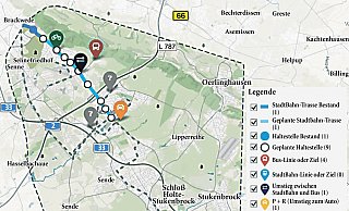 Innerhalb des markierten Kartenausschnittes können die Bürger im Bielefelder Süden ihre Vorschläge für den örtlichen Nahverkehrsplan eintragen. - MoBiel / Grafik Schultheiß