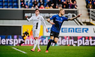 SCP-Stürmer Felix Platte (r.), der hier seinen Treffer beim 2:1-Heimsieg gegen Ingolstadt bejubelt, ist wieder einsatzbereit. - Besim Mazhiqi