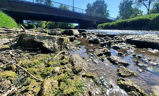 Nur noch zwölf Zentimeter beträgt der Wasserstand der Emmer an der Schiederbrücke in Steinheim. - David Schellenberg