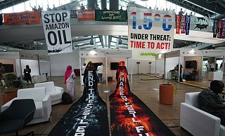 Auch auf dem Konferenzgelände wurde für mehr Klimaschutz demonstriert. - Andre Penner/AP/dpa