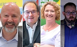 Die Kandidaten: Henning Matthes (v.l., CDU), Matthias Trepper (SPD), Gitte Trostmann (Die Grünen) und Torsten Drescher (AfD). - Andreas Frücht (3), Patrick Menzel (1)