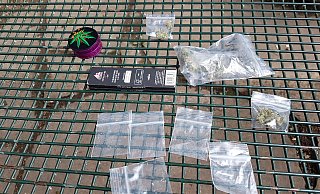 Zufallsfund bei einer Schul-Rucksack-Kontrolle im Botanischen Garten. Der Berufsschüler hatte Tütchen, Zigarettenpapier, Kräutermühle und ein paar Gramm Marihuana dabei. - Monika Jäger/Archiv