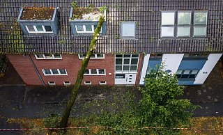 Ein Baum fiel bei dem Unwetter am Mittwoch, 2. Juli, in Bocholt auf ein Wohnhaus. - Christoph Reichwein/dpa