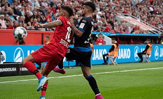 Cauly Oliveira Souza vom SC Paderborn im Zweikampf mit Leverkusens Kerem Demirbay. - Dennis Angenendt