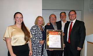 Akteure der Feierstunde: Katrin Freiberger (v.l.), Sabine Leutheusser-Schnarrenberger, Matitjahu Kellig, Johannes Vetter und Dennis Maelzer. - Hajo Gärtner