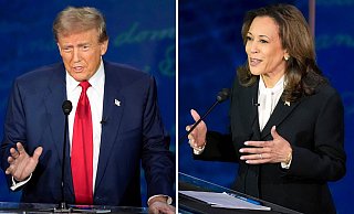 Donald Trump und Kamala Harris schenkten sich auf der Bühne beim TV-Duell nichts. - Alex Brandon/AP/dpa
