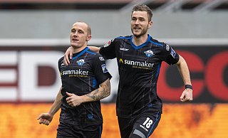 Die SCP-Angreifer Sven Michel (l.) und Dennis Srbeny sollten auch in der vergangenen Saison prima harmonieren, wenngleich Michel jede Menge Verletzungspech hatte. - picture alliance/dpa