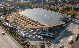 Das neue Center von oben - sogar überdacht geparkt werden kann künftig dort. - Zeidler Luftbild Rheda-Wiedenbrück