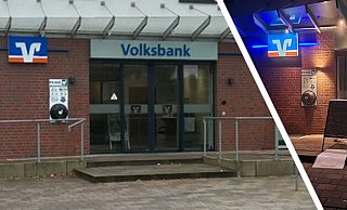 In der Hauptgeschäftstelle der Volksbank in Lahde fanden nach dem Angriff umfangreiche Instandsetzungsarbeiten statt. Die Täter erbeuteten hier über 140.000 Euro. MT-Foto: - Maximilian Hampel, Michael Brügger
