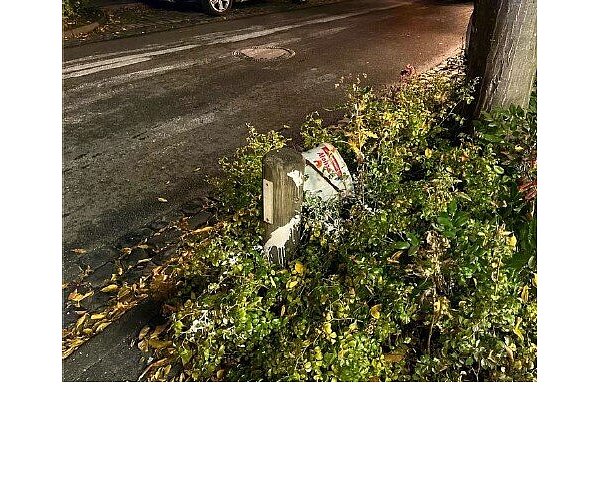 Nachdem der Farbeimer kaputt war, hat ihn der Radler im Grün auf dem Seitenstreifen entsorgt. - © Polizei Bielefeld