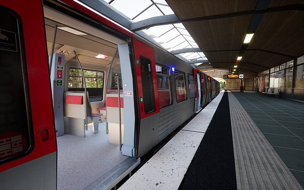 Ein bisschen gespenstisch: Niemand im Zug, niemand auf dem Bahnsteig. Sind wir der letzte Mensch auf Erden? Nein, es gibt auch noch ein paar Zwillinge und Drillinge (hier nicht im Bild). - © Aerosoft