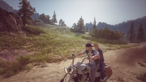 Eine Erinnerung an bessere Zeiten: Deacon ist mit Sarah auf seinem Motorrad unterwegs. - © Sony Playstation