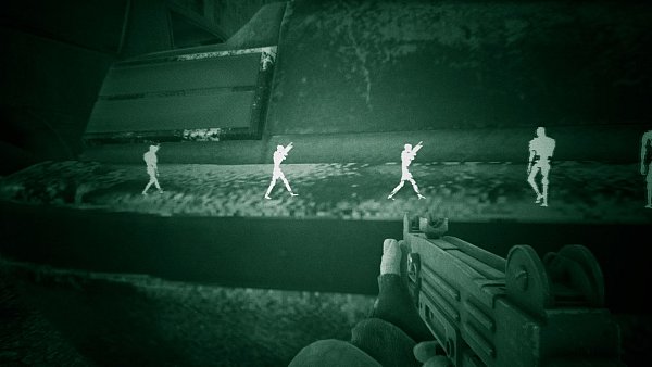 Mit der Sonarbrille sehen wir unsere Gegner auch durch Wände durch. - © Koch Media