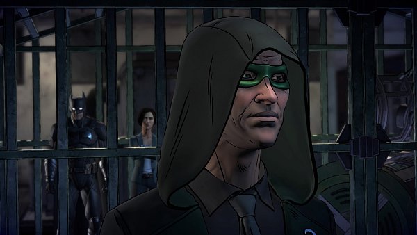 Der Kapuzenmann mit der grünen Augenbinde: Der Riddler ist zurück und narrt Batman (l.) ordentlich mit seinen makabren Rätseln. - © Telltale Games