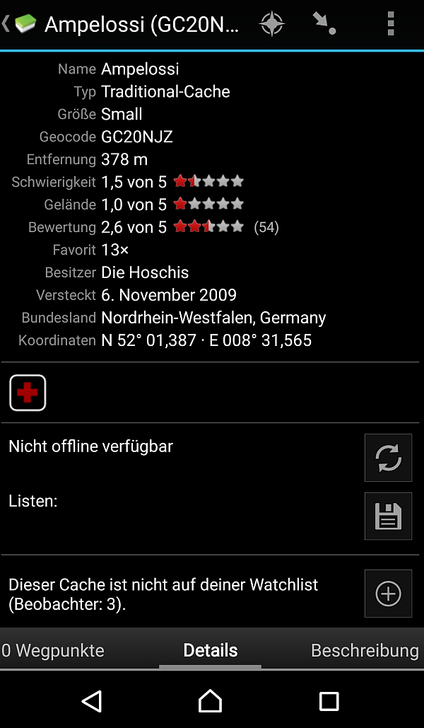 In den Details werden Informationen zum ausgewählen Cache angezeigt. - © Screenshot