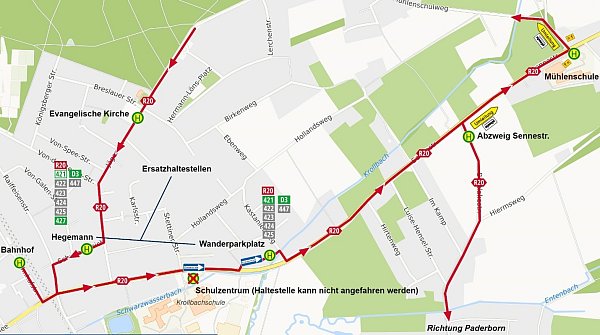 Veränderungen im Busverkehr: Die Karte zeigt die Lage der Haltestellen und den Linienverlauf der R20. - © nph