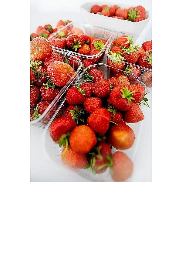 Die NW wog im Bünder Land gekaufte Erdbeeren. Alle Anbieter hatten mehr in die Schalen und Körbchen gepackt als auf den Preisschildern ausgezeichnet war. - © FOTO: DUNKEL