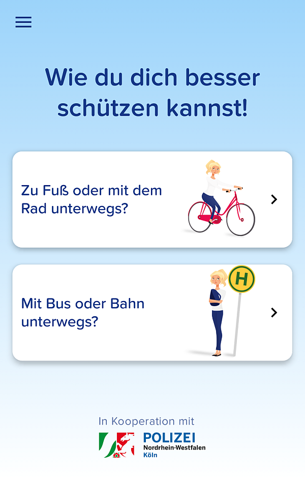 Die Polizei NRW hat Tipps entwickelt, wie man sich in Bus und Bahn oder zu Fuß besser schützen kann. - © Screenshot