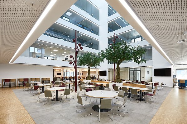 Luftiges Atrium: Im Innenhof des Hotels Vivendi nehmen Mitarbeiter und Gäste die Mahlzeiten ein. - © Connext Vivendi
