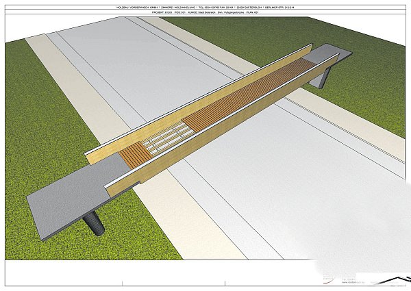 Die Holzbrücke wird auf den Stützpfeilern aufgesetzt. Aus technischen Gründen wäre sie nicht mehr so schön geschwungen. - © Vorderwisch