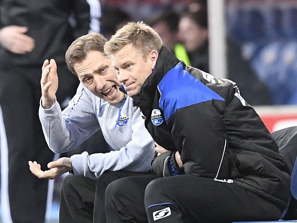 Markus Feldhoff (r.) war von März bis Oktober 2016 beim SC Paderborn Co-Trainer unter Chefcoach René Müller. Seit Ende November hat der ehemalige Bundesliga-Stürmer dieses Amt bei Hertha BSC Berlin inne. - © NW-Archiv/Marc Köppelmann