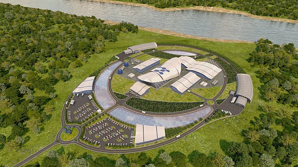 Fast idyllisch wirkt die Anlage in der Modellzeichnung von Nuscale. Kleine, modular aufgebaute Atomkraftwerke sollen das Klima retten, verspricht die Atomindustrie. - © Nuscale
