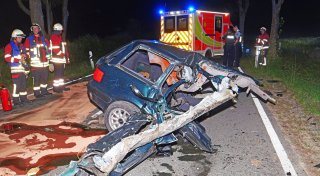 Audi zerschellt an Straßenbaum auf Kreisstraße bei Borchen in zwei Teile