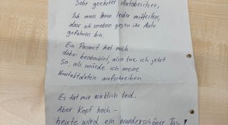 Fahrerflucht mit «Trost-Sonne» auf hinterlassenem Zettel