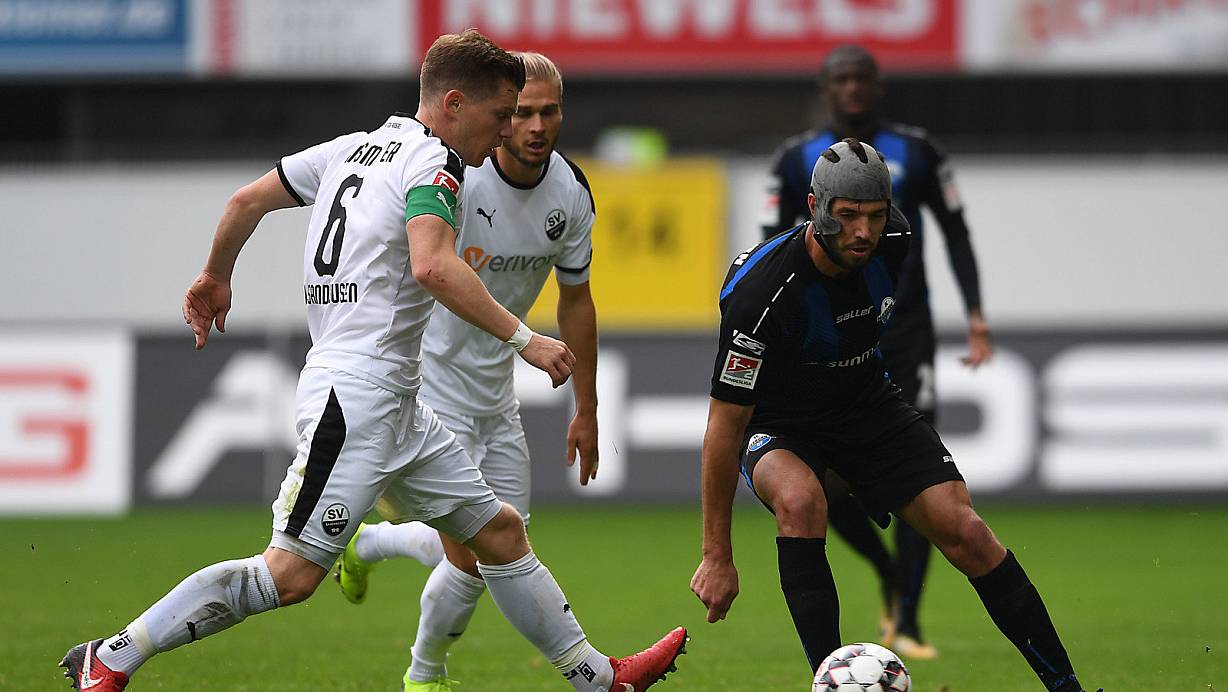Darf sich Hoffnungen machen: SCP-Akteur Klaus Gjasula (r.), hier im Hinspiel gegen Sandhausens Kapitän Denis Linsmayer, ist am Samstag ein Kandidat für die Startelf. | © Marc Köppelmann