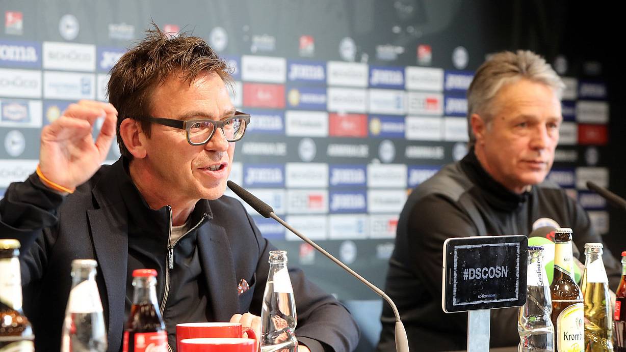 Markus Rejek (links) und Uwe Neuhaus äußern sich vor dem Geisterspiel gegen Osnabrück zur ungewöhnlichen Lage. | © Wolfgang Rudolf