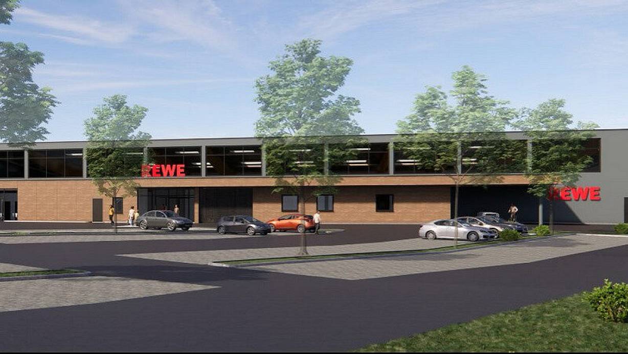 Die Bäume müssen erst noch wachsen. Eine Ansicht des neuen Rewe in Nieheim. | © Rewe