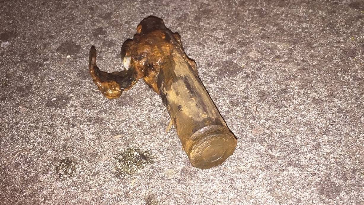 Diese Patronenhülse zog ein Mann am Freitag aus dem Mittellandkanal. | © Foto: Polizei Minden-Lübbecke
