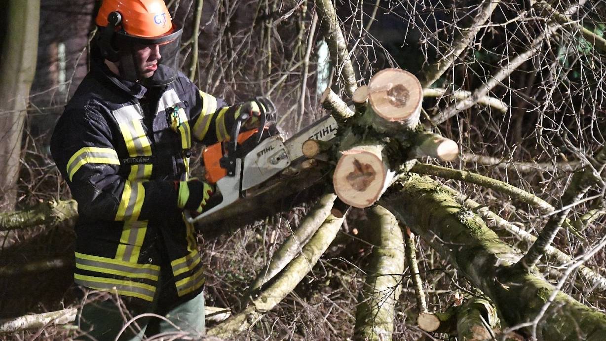 Vor allem umgestürzte Bäume hielten die Feuerwehr im Kreis Gütersloh in der Sturmnacht auf Trab, wie hier am Stadtring Sundern. | © Andreas Eickhoff