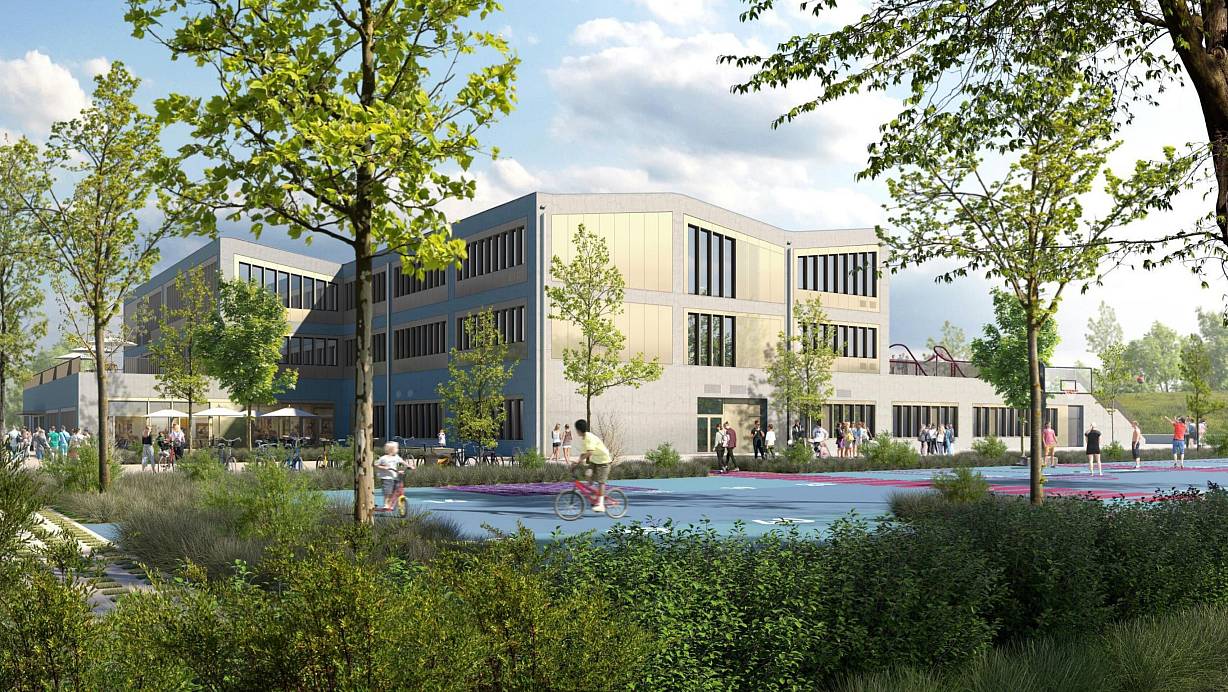 Die Gesamtschule entsteht an zwei Standorten. So soll das Süd-Gebäude aussehen. | © Staab Architekten