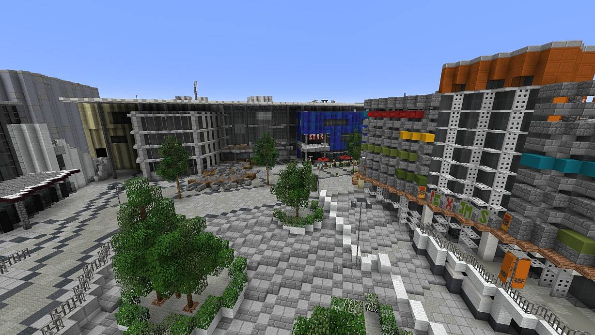 Blick auf das Neue Bahnhofsviertel in Minecraft. | © Screenshot: Leander Glomm
