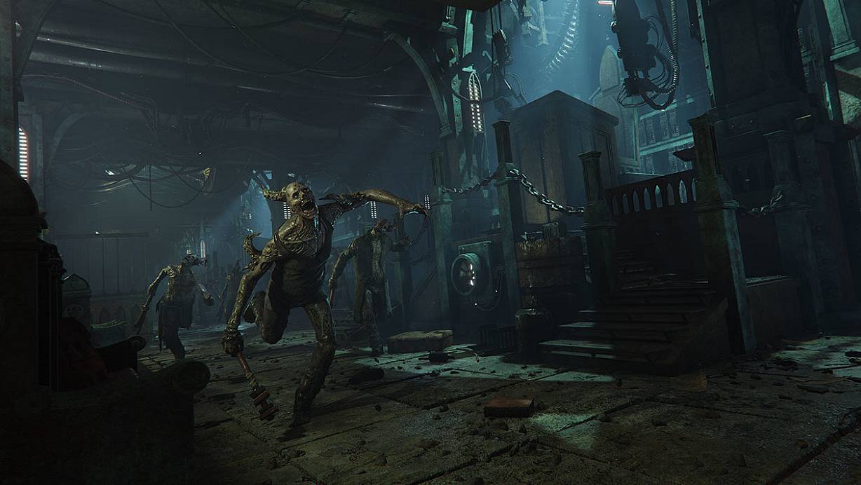 In den dunklen Gängen von "Warhammer 40,000: Darktide" lauert so manche unangenehme Überraschung - wie diese bizarren Ungeheuer. Das Bild zeigt eine frühere Version des Spiels. | © Fatshark