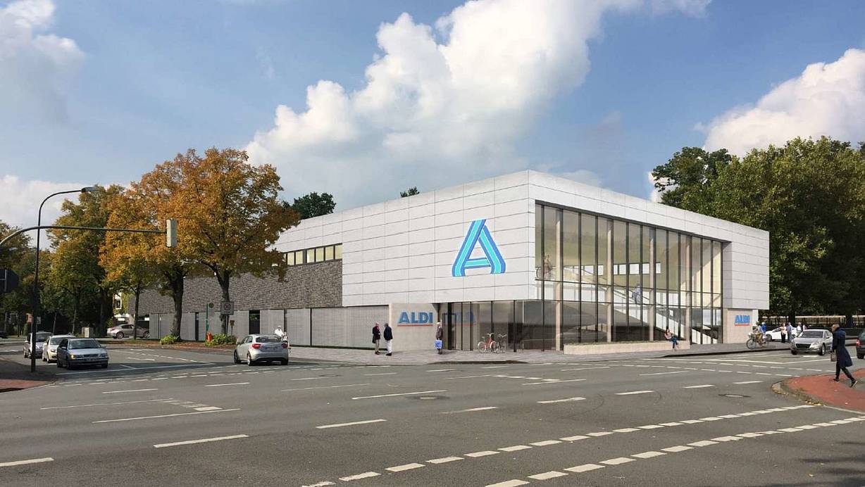So soll der neue Aldi an der Brockhäger Straße/Ecke Haegestraße aussehen. Die Pläne stammen von dem Büro "halsdorfer + ingenieure" aus Burgdorf. | © Architekturbüro