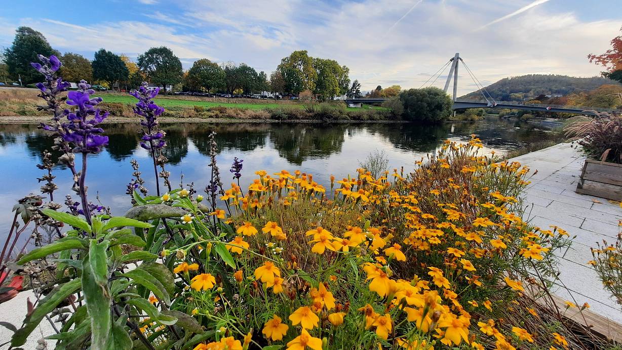 Die Weser im Herbst: Still fließt sie dahin, der Wasserstand ist immer noch niedrig. | © David Schellenberg