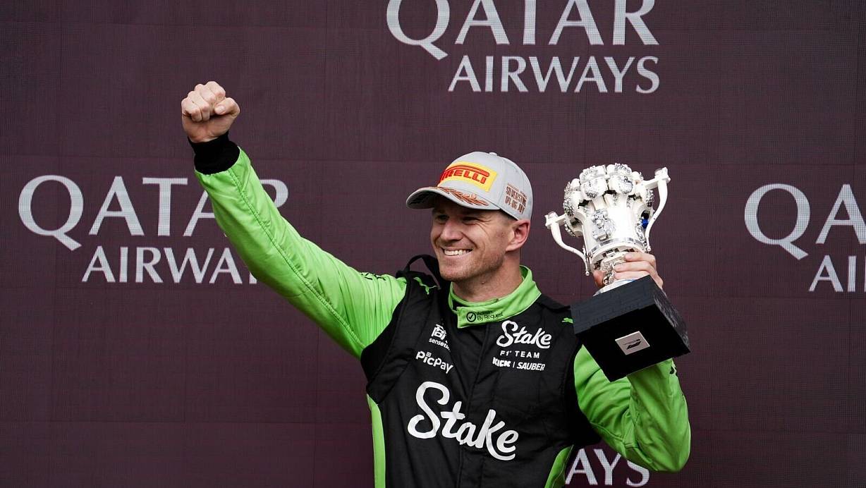 In Silverstone hatte das lange Warten auf eine Trophäe für Nico Hülkenberg ein Ende. | © Andrew Matthews/PA Wire/dpa